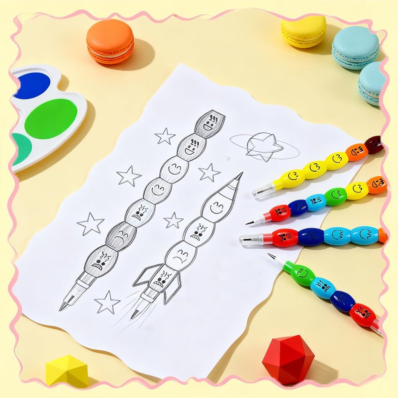 TUGHJXY 32 Pcs Stackable Pencils, Funny Stacking Pencils, Cute Rainbow