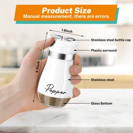 Salt and Pepper Shakers Set,4 oz Glass Bottom Salt Pepper Shaker with Stainless Steel Lid for Kitchen Cooking Table, RV, Camp,BBQ Refillable Design (White)