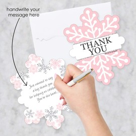 Big Dot of Happiness Pink Winter Wonderland - Shaped Thank You Cards - Holiday Snowflake Birthday Party and Baby Shower Thank You Note Cards with Envelopes - Set of 12