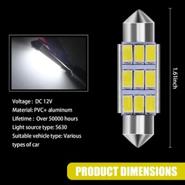 UGSHY Pack of 4 Car LED Bulbs, 6000K Pure White Bright, 41mm DE3021 Bulb Festoon Dome Lights, Interior Car Lights Error Free 9-SMD 5630 Chipsets for Interior Map Dome Trunk Courtesy Lights (White)