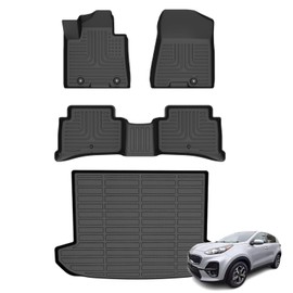 AZYT Floor Mats & Cargo Liner for 2022-2017 kia sportage(ONLY Gas), All Weather Automotive TPE Floor Liners Set Anti-Slip Waterproof Accessories (Cargo Tray in Upper Deck Position) Black