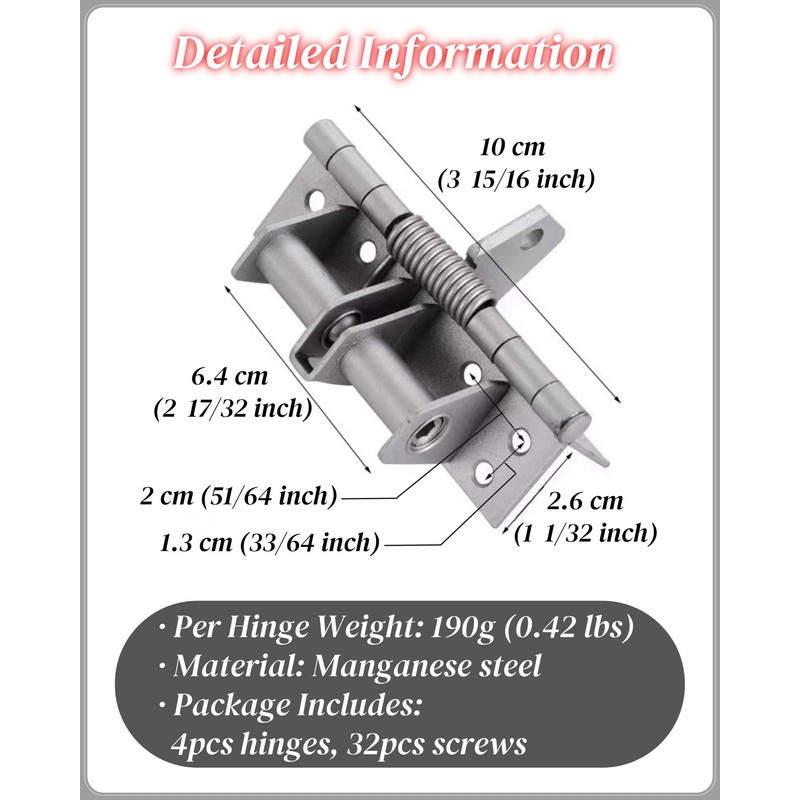 4 Pack Door Hinges Matte Silver, Manganese Steel, 4 Inch