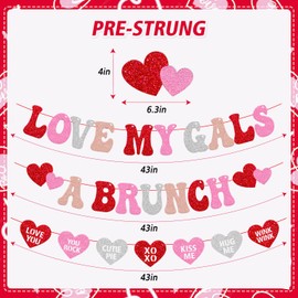 Love My Gals A Brunch Banner Happy Galentines Day Party Decorations Girls Ladies Friends Valentine's Party Supplies(Colorful)