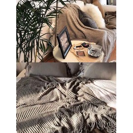 ADASMILE A & S Blanket, Large, Single Knit, Summer Winter Throw Stylish, Knit, Cute, Northern Europe, Warm, Fluffy Blanket, Cold Protection, Half Blanket, Washable, Washable, All Seasons, Fringe, White, 50.0 x 60.2 inches (127 x 153 cm)