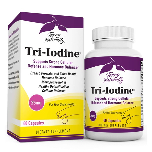 Terry Naturally Tri-Iodine 25 mg - 25000 mcg Iodine, 60 Vegan Capsules - Supports Hormone Balance, Promotes Breast & Prostate Health - Non-GMO, Gluten-Free, Kosher - 60 Servings