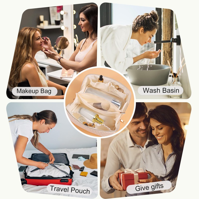 Large Capacity Travel Makeup Bag, Woven Leather Makeup Bag, Waterproof