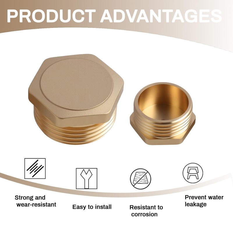 2 x brass plugs, 1 inch male thread, sealing plug