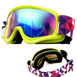 Tyuodna Kid Ski Goggles, 100% UV Protection Anti-fog Skiing Snowboard Goggles, Skiing Snowboarding Goggles of Dual Lens for 3-12 Years Boys and Girls, for Cycling Riding/Climbing/Skiing (Green)