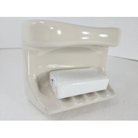 Beige Bone Almond Ceramic Soap Dish Tray Cloth Bar Washcloth Holder Bath Shower Bathtub