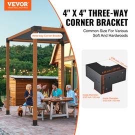VEVOR Pergola Bracket Kit 4''x4'', 4pcs 3-Way Heavy Duty Corner Bracket Woodworks DIY Post Base Kit, Easy Installation Wooden Beams for Gazebos, Patio Pergolas, Log Cabin Outdoor Pergola Hardware
