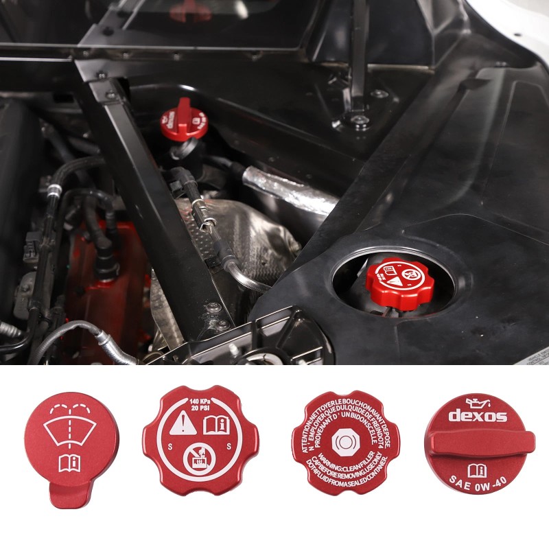 Unbranded 4PCS Red Alloy Engine Oil Cap Radiator Water Tank