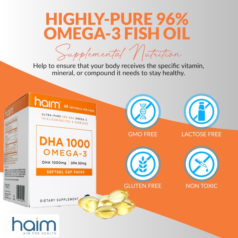 HAIM DHA 1000 Omega-3 Fish Oil - 90% Purity with