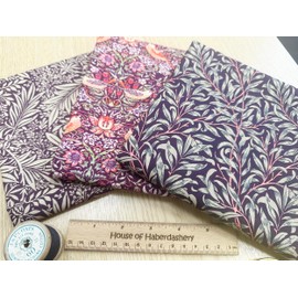 Fat Quarter Fabric Bundle - William Morris Damson Purple - Bird Floral Print Craft Fabric Material