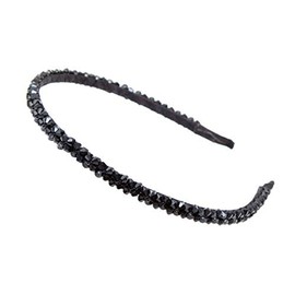 PurYupearl Black Fashion Super Shiny Women Two Rows Black Crystal Beads Headband Girls Headwear Rhinestone Beaded Hair Band Hair Accessories Headbands Hair Accessories