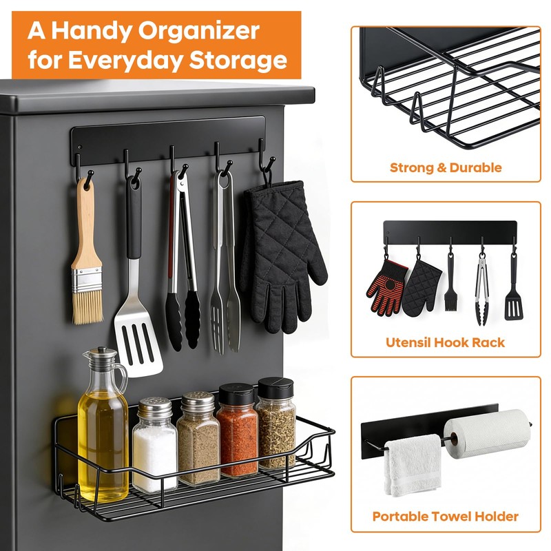 Magnetic Grill Caddy with Bins, BBQ Tool Organizer with Paper