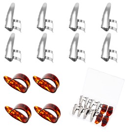12 Pcs Steel Finger Picks Set, Guitar Picks Including Resin Thumb Pick And Stainless Steel Finger Adjustable Banjo Pick for Guitar, and Other Instruments
