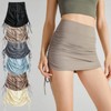 Women's Yoga Ballet Pilates Adjustable Drawstring Shirring Skirt Pants 06.Brown/S(44-55)