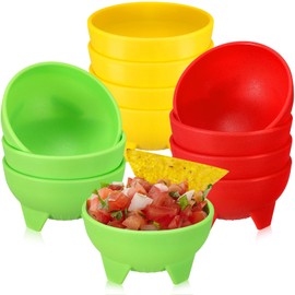 12 Pcs Salsa Bowls for Party Colorful Plastic Salsa Bowls Mexican Serving Side Dish Red Yellow Green Mexican Salsa Bowls for Fiesta Taco Bar Molcajetes Chip Guacamole Snack Nuts or Candy