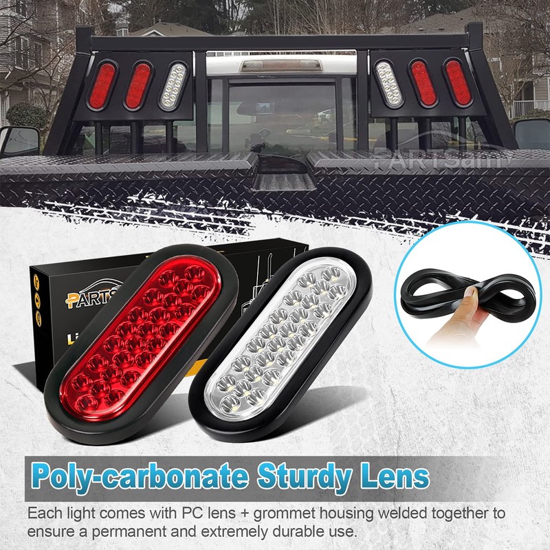 Partsam 2xRed + 2xWhite 6" 24 LED Oval Stop Turn