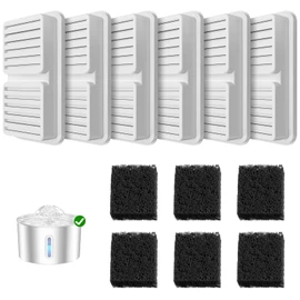 BalimoPet Cat Water Fountain Filters Replacement Kit, 6Pcs Activated Carbon and 6Pcs Foam Filter, Cat Fountain Filters Set, Water Filters for 2.2L/2.5L Pet Water Fountain with Triple Filtration