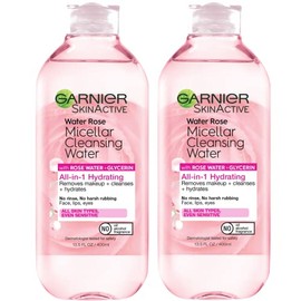 Garnier Garnier Micellar Water with Rose Water and Glycerin, Hydrating Facial Cleanser & Makeup Remover, For All Skin Types, Vegan, Cruelty Free, 13.5 Fl Oz (400mL), 2 Count