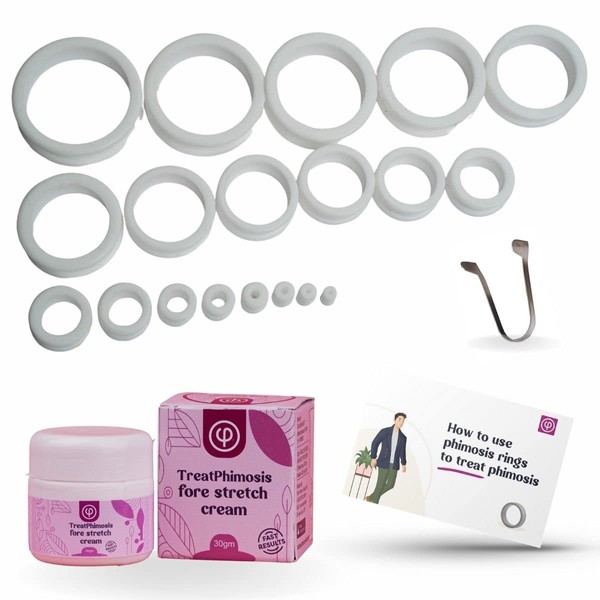 Vajraang Phimosis Stretching Rings (20 Rings), with Fore-Stretch Cream, Tool and Instruction Manual | Quick Results | Complete Phimosis Treatment Kit for Home