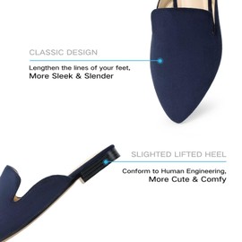 MUSSHOE - Mulas planas para mujer, cómodas y puntiagudas, Azul Marino Gamuza, 27.5 cm