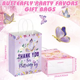 Outus 24 Pcs Butterfly Party Favors Bags Butterfly Goodie Gift Paper Bags with Handles Purple Blue Pink Spring Thank You Candy Treat Tote Pouch for Baby Shower Birthday Party Decoration Supplies