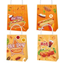 LHDUOFA 12 Pack Hot Dog Party Bags with Handles, Hot Dog Paper Bags Gift Candy Treat Bags for Hot Dog Party Supplies