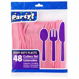 Heavy Duty Plastic Cutlery 48-Piece Set (Spoons, Forks, Knives)