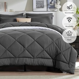 Cozynight Soft Oversized King Comforter-Lightweight Down Alternative Comforter Duvet Insert with Corner Tabs-Fluffy Breathable Diamond Stitched Reversible Comforter (Dark Gray, 110“x98”)