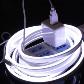 VGE LED Neon Strip Lights, 2M USB Neon LED Strip Lights 12V Neon Rope White Lights, Cuttable & Bendable Waterproof Silicon for Indoor Outdoor Decor, Mood Lighting