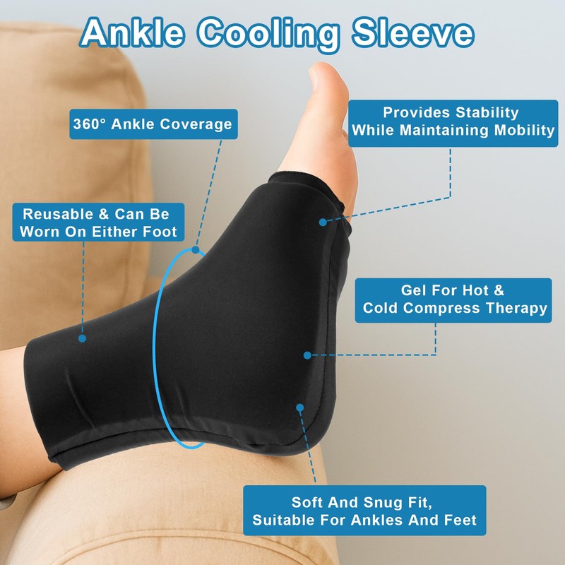 Cooling Cuff Foot, Reusable Cool Ankle Brace, Ice Pack Gel