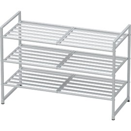 Simple Houseware 3-Tier Stackable Shoes Rack Organizer Shelf, Silver