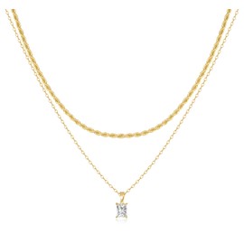 Jewlpire Gold Layered Necklaces for Women, 14K Plated Gold Choker Necklace with Dainty Gold CZ Pendants, Unisex, Choker Necklaces, Necklace