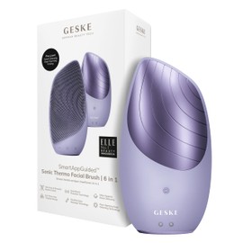 GESKE SmartAppGuided™ Sonic Thermo Facial Brush, 6 in 1, Skin Cleansing, Cleaning Brush with Heat Function, Face Massager, Electric Face Brush, Facial Cleansing Device