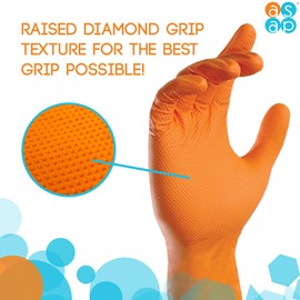 ASAP T-grip Orange Nitrile Gloves Disposable Latex Free - 8 Mil, Raised Textured Grip Powder Free, Mechanic Gloves Food Safe Safety gloves - Heavy Duty Rubber (Large, 500 Count)