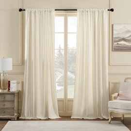 Nemia Ivory White Velvet Curtains Thermal Insulated Blackout Curtain for Bedroom Window Living Room Darkening Luxury Vintage 108 Inches Long Heavy Drapes Panels Rod Pocket Set of 2