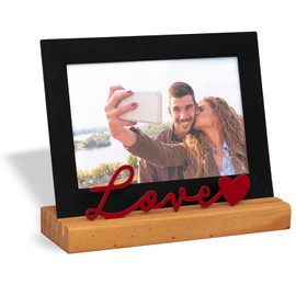 GEGUTON Picture Frame with Love Theme - Frames for 4 x 6 Photos, Steel & Wooden Decoration Items for Home, Gifts for Mom & Dad - Love Collection - Red & Black