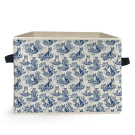 Ghoaoivo Blue and White Chinoiserie Corgi Storage Box Bins, Grandmillennial Corgi Dog Collapsible Storage Basket Organizer for Bedroom Bathroom Home Clothes Books, Decor for Room