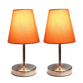 Simple Designs Home LT2013-ORG-2PK Mini Basic 2PK Sand Nickel Table Lamp with Fabric Shade Set, 10.00 x 4.88 x 4.88 inches, Orange, 2 Count