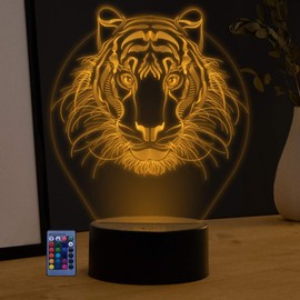 3D Lion Night Light Lamp USB Powered Touch Switch Remote Control LED Decor Optical Illusion 3D Lamp 7/16 Colors Changing Brithday Children Kids Toy Xmas Gift
