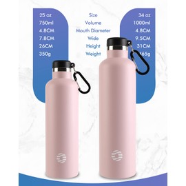 FEIJIAN FJbottle 750/1000 ml Vacuum Insulated Stainless Steel Water Bottle Water Bottle BPA-Free Leak-Proof Sports Bottle Thermos Flask with Carabiner Hook for Sports/Outdoor/Camping/Fitness/Yoga/School