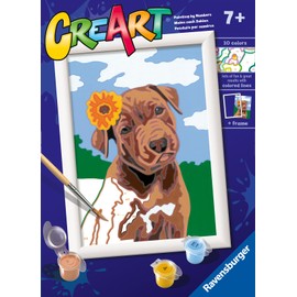 Ravensburger - CreArt E-Series Classic: Puppy with Flower, Painting Set by Numbers, Includes a Pre-Printed Board, Brush, Paints and Accessories, Creative Game for Boys and Girls 7+ Years
