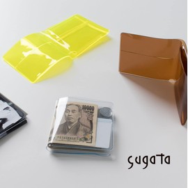 Asobose SG-PV238 Sugata PVC Bi-Fold Wallet, Convenience Wallet, Transparent, yellow