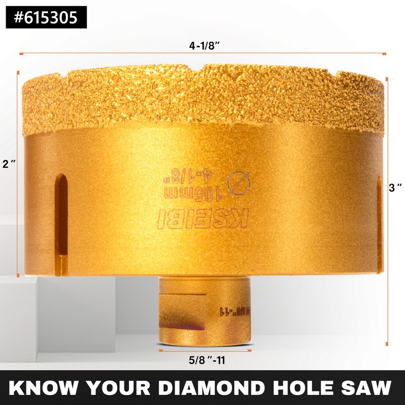 KSEIBI 615305 Diamond Hole Saw, 4-1/8 Inch (105mm) Diamond Core