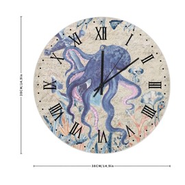 LetusZhogo 15 Inch Chic Vintage Nautical Octopus Starfish Old Map Round Wall Clock Ocean Sea Marine Wood Clock Global World Steampunk Art Battery Operated for Home,Office,School