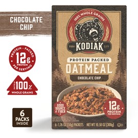 Kodiak Instant Oatmeal Packets, Chocolate Chip, High Protein, 100% Whole Grains, 6 boxes with 6 packets each (36 packets total)