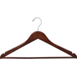 The Great American Hanger Company Wood Suit Hanger w/Solid Wood Bar, Box of 25 Space Saving 17 Inch Flat Wooden Hangers w/Walnut Finish & Chrome Swivel Hook & Notches for Shirt Dress or Pants