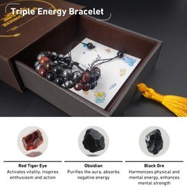 Triple Protection Energy Bracelet, Healing Crystals for Negative Energy Protection, Unisex Amulet with Obsidian, Tiger Eye, and Onyx Stones, Spiritual Jewelry for Men and Women, Healing, Manifestation, and Wellness(8mm Red Tiger Eye Purification Bracelet